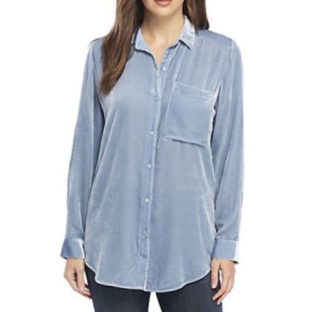 Eileen Fisher Classic Collar Velvet Shirt Blue